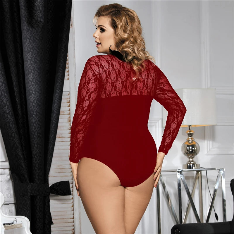 Body koronkowe z długim rękawem plus size